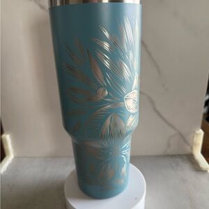 Floral Blue Tumbler with Silver Accents 40oz No Handle